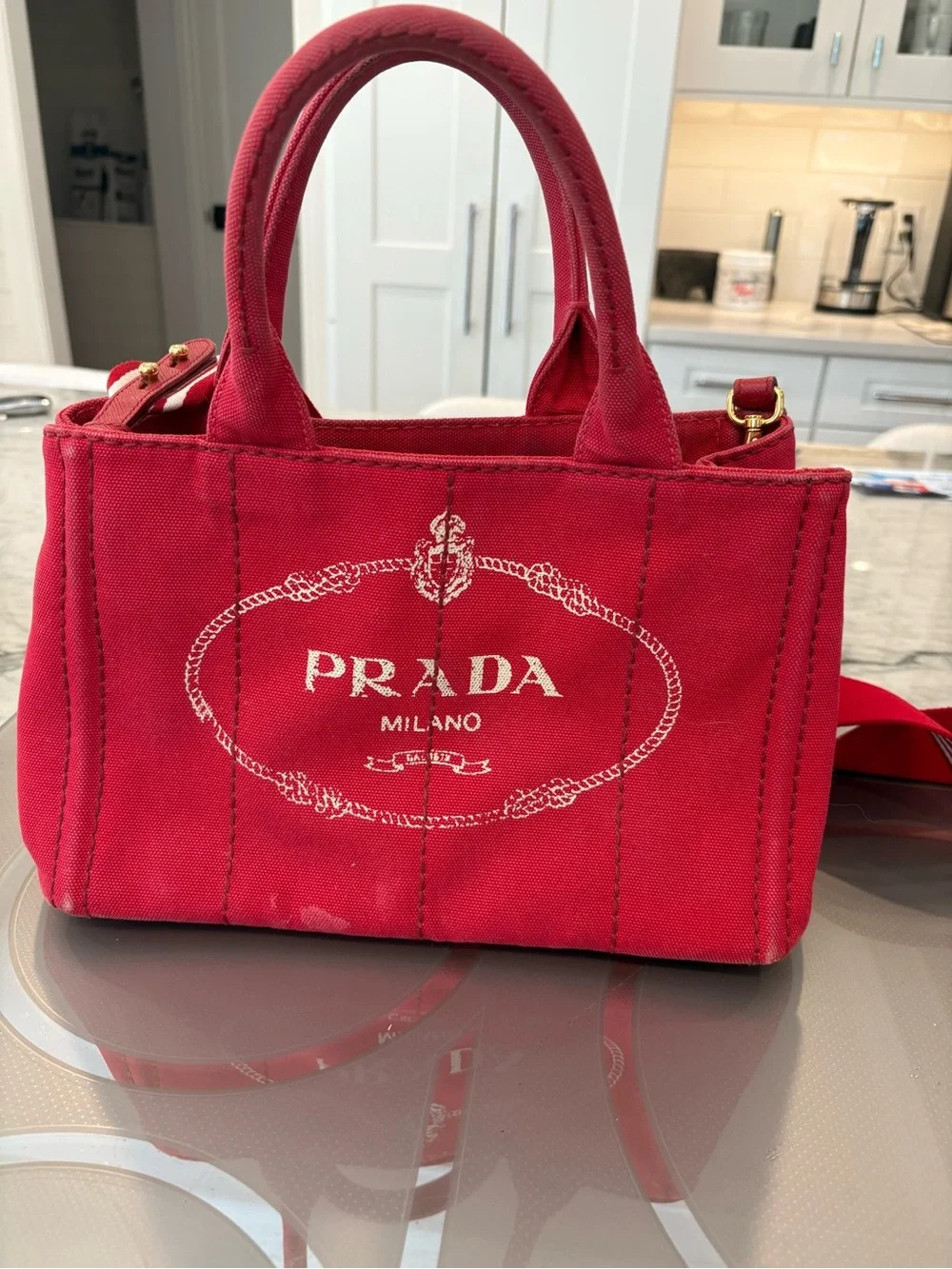 Prada Red Canapa Mini Size - Picture 1 of 10